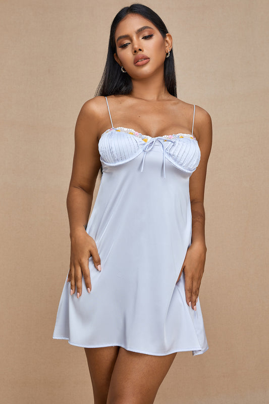 Moxy Short Satin Dress in Light Blue