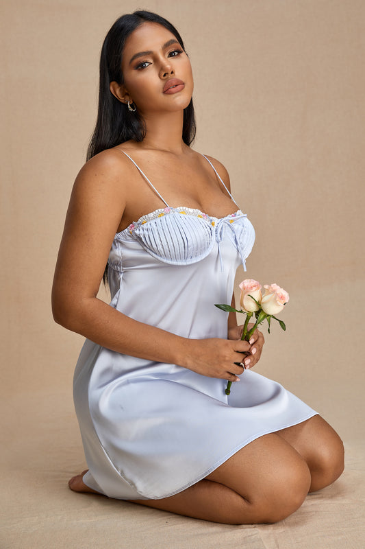 Moxy Short Satin Dress in Light Blue