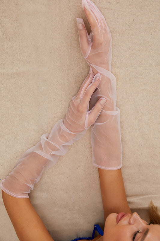 Pink Sheer Long Gloves-Moxy Intimates