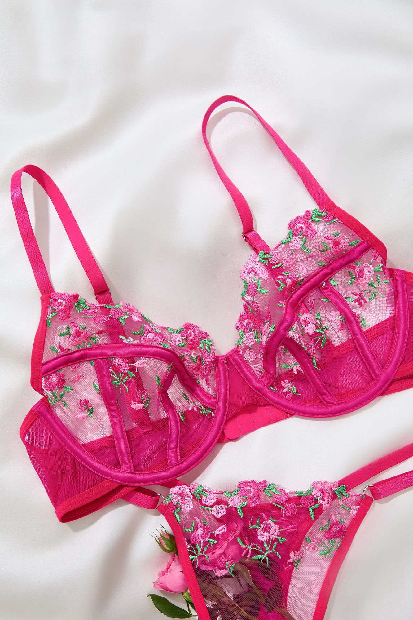 Hot Pink Blossom Embroidered Lingerie