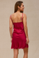 A-line satin slip in red with lace detail