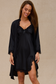 Black satin slip and robe set with lace trim