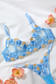 Blue Floral Sheer Mesh Lingerie Set