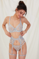 Blue lace garter belt with decorative pearls