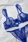 Blue underwire bra and panty set with heart charm