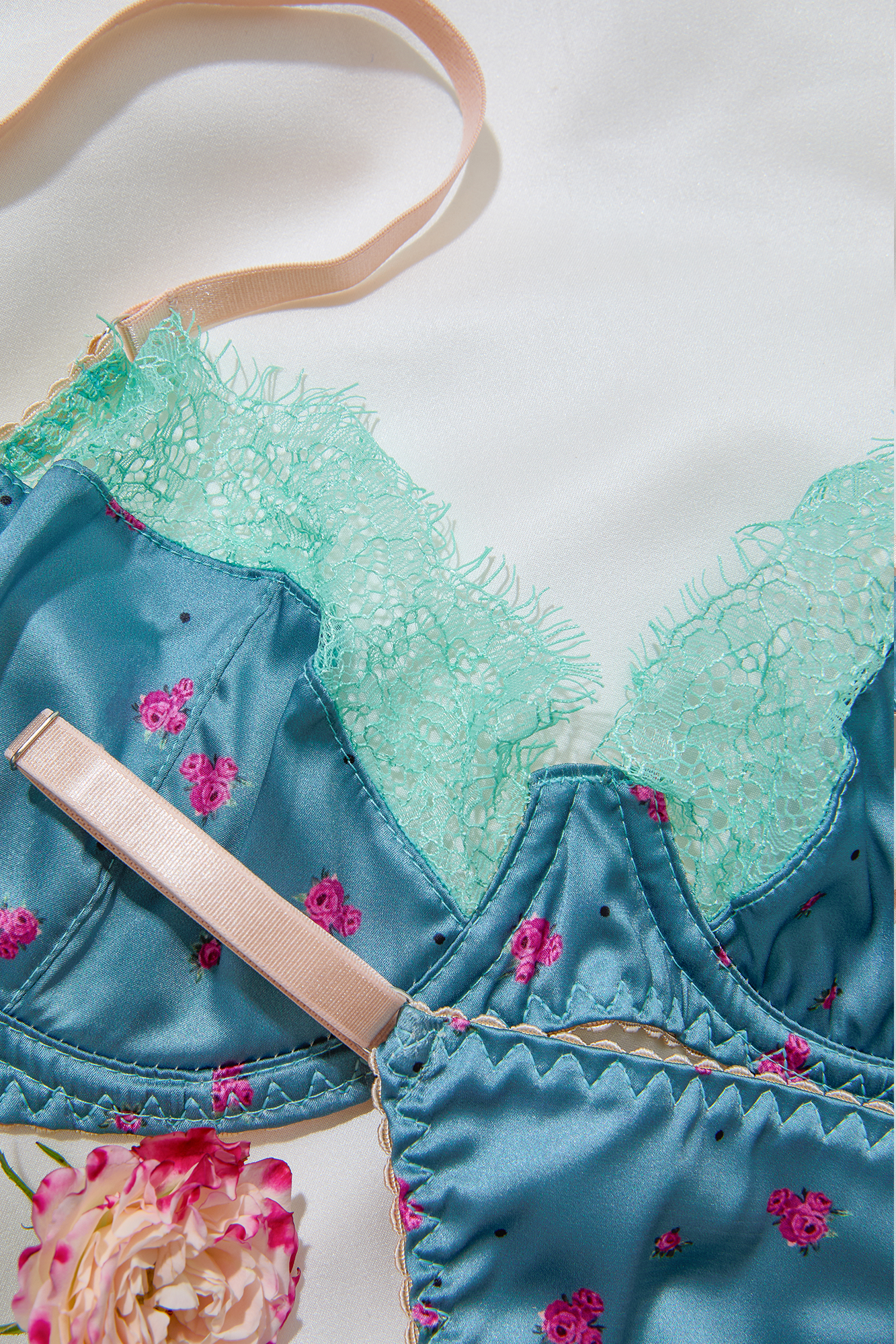 Embroidered Rose Lingerie Set with Lace
