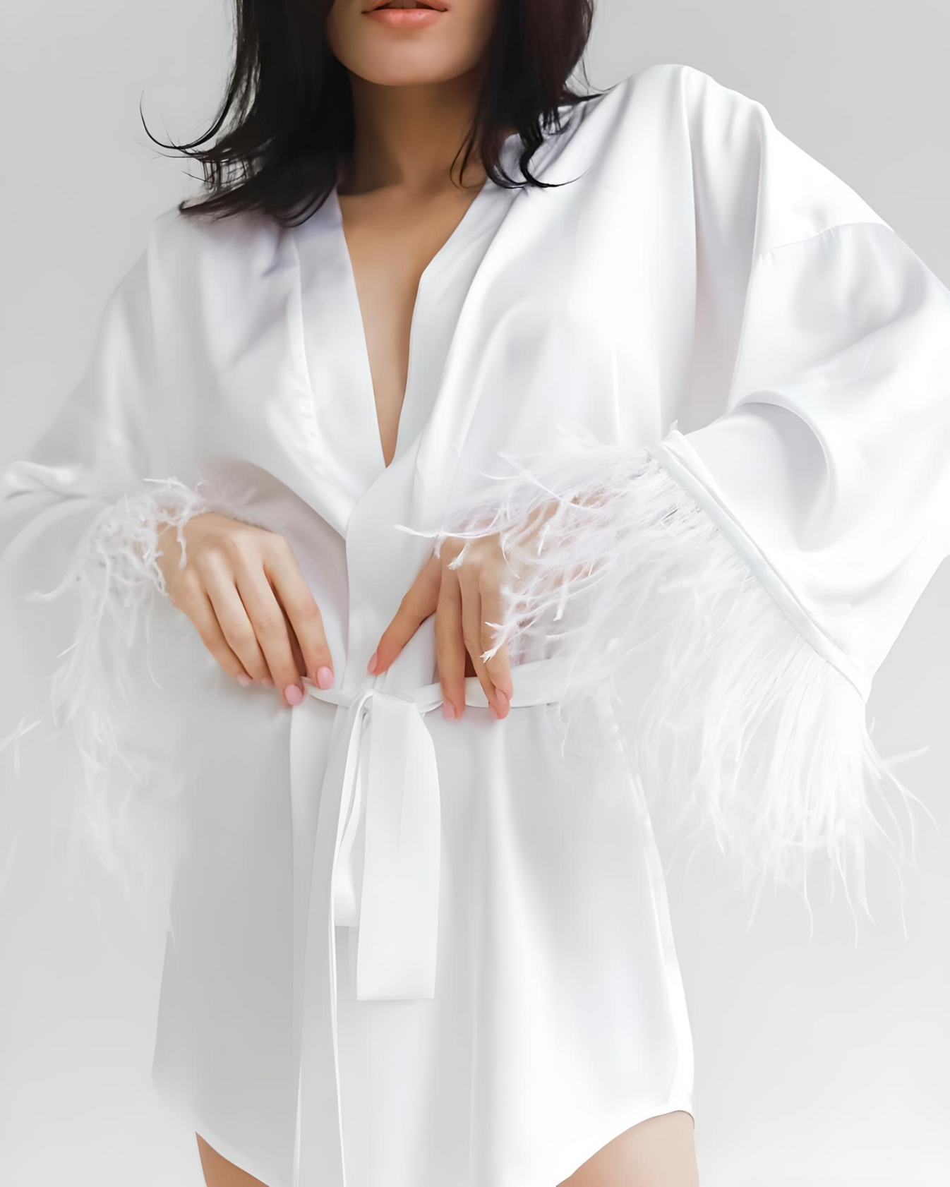 Feather Robe | White Satin Robe | Bridal Robe – Moxy