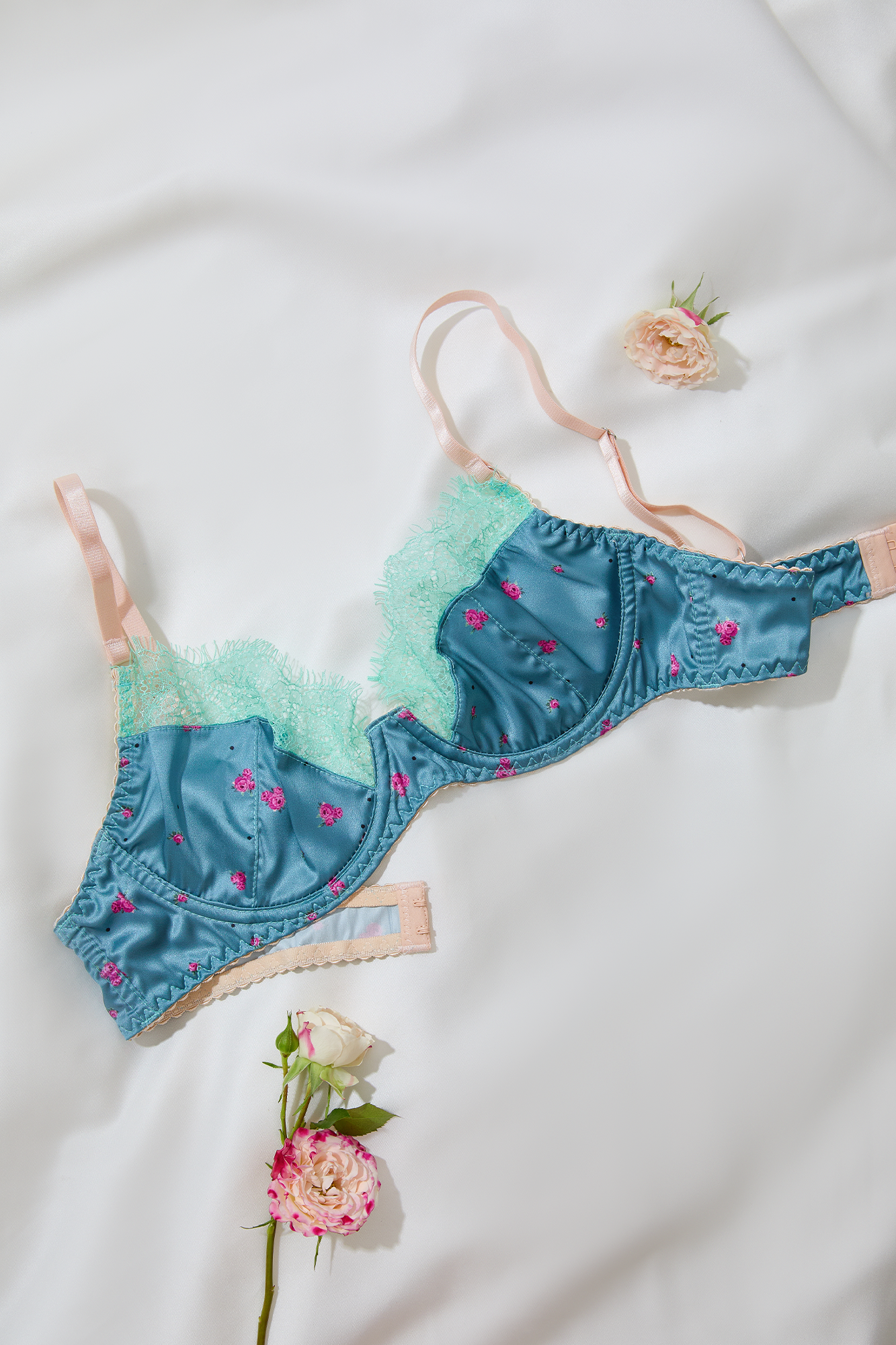 Pastel Blue Floral Lingerie Set