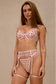 Pink sheer lingerie set with red heart embroidery – full front view
