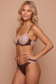 chocolate brown satin and pink lace bra and bikini panty set front view