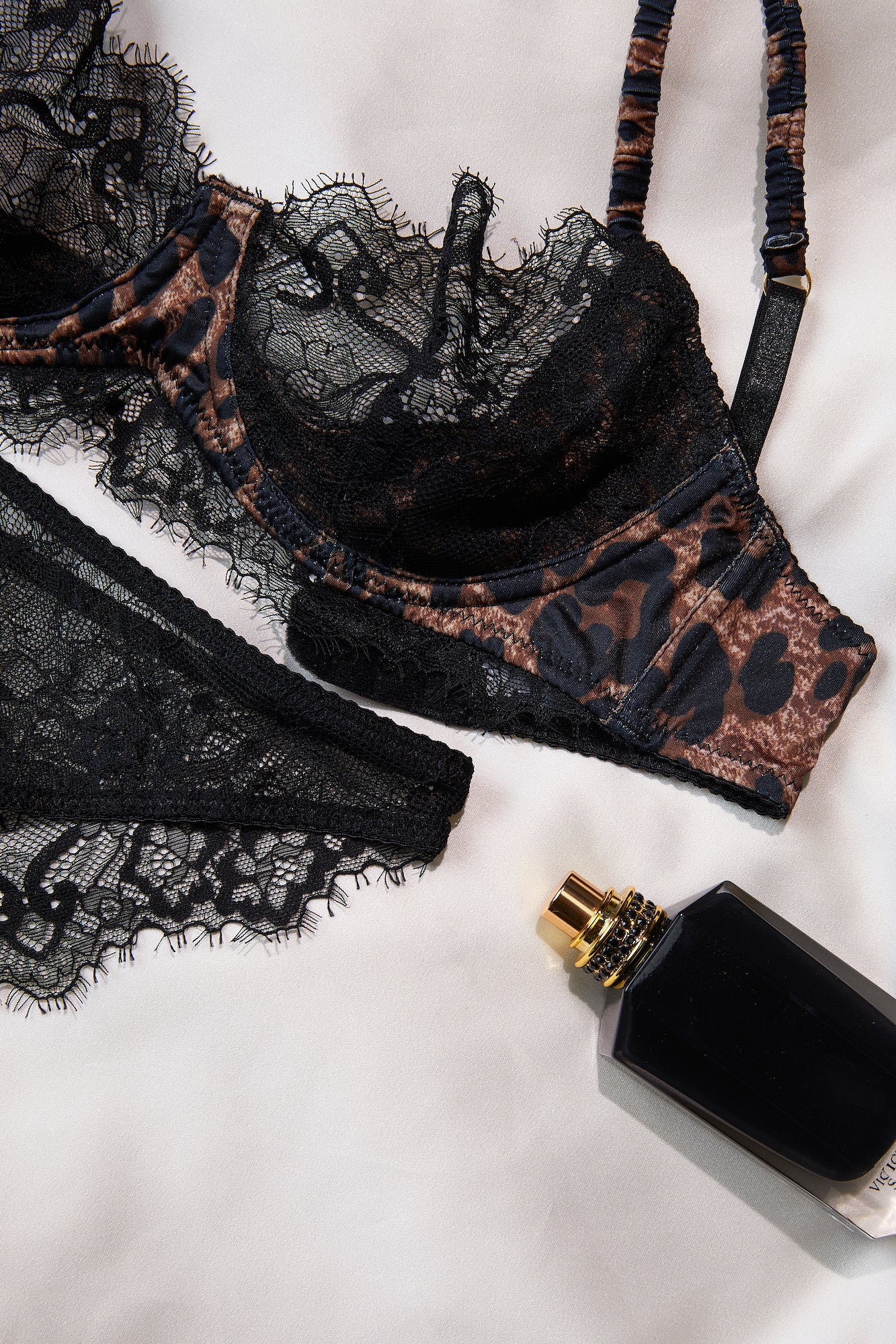 Black lace leopard print lingerie