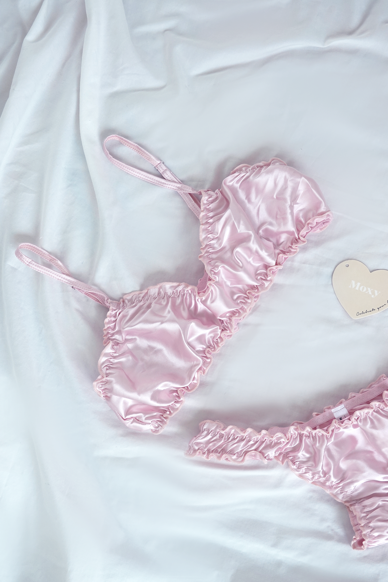 Pink Silk Ruffled Bralette Underwear Set