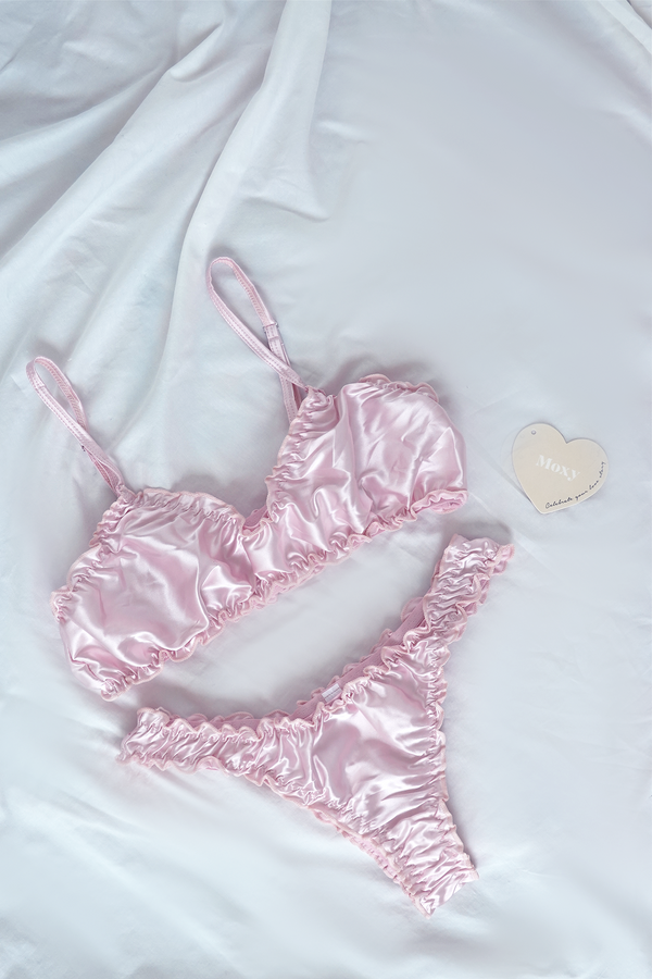 Pink Ruffle Lingerie Set | Silk Ruffled Underwear & Bralette – Moxy