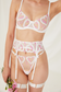 white sheer lingerie set with pink and white heart pattern
