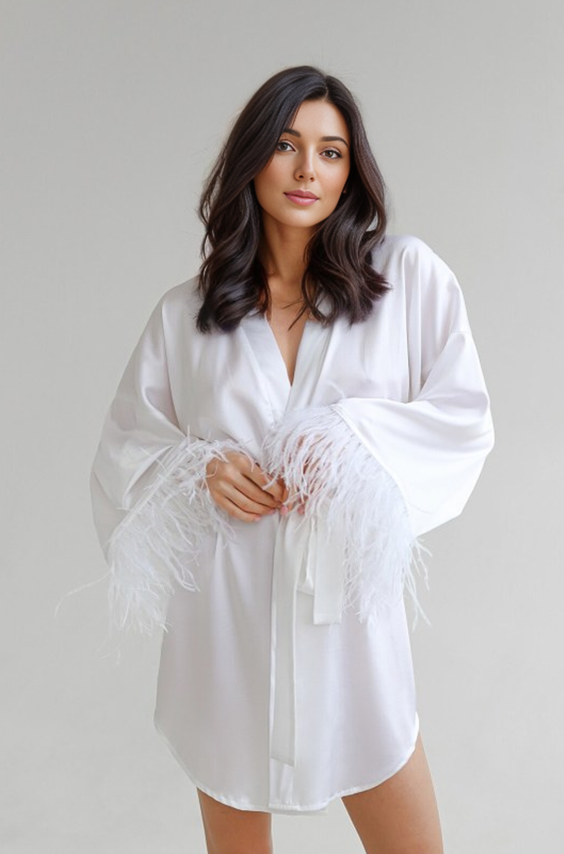 Fathar Robe Feather Robe | White Satin Robe | Bridal Robe – Moxy