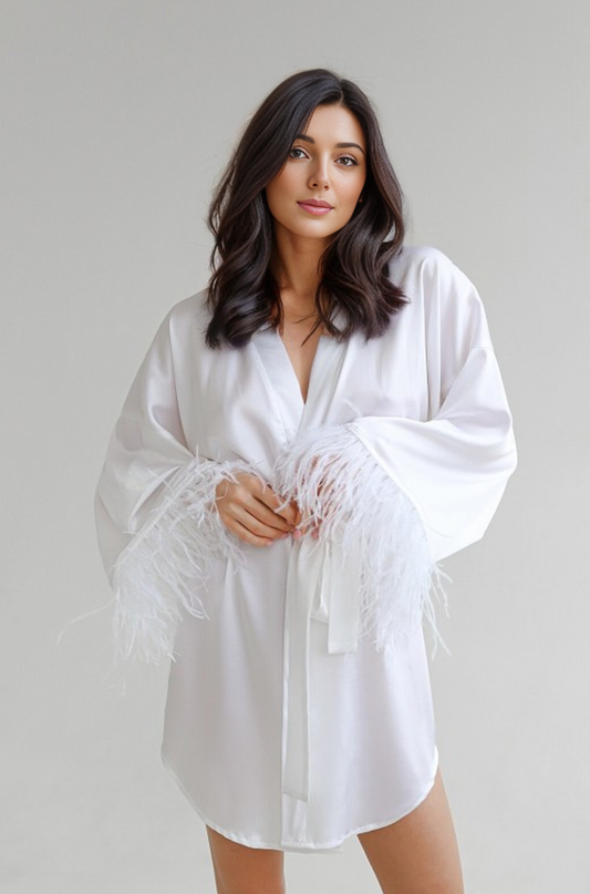 Feather Robe in White