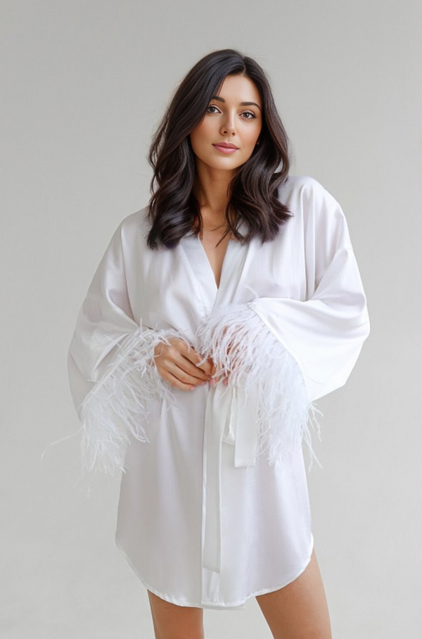 Feather Robe | White Satin Robe | Bridal Robe – Moxy