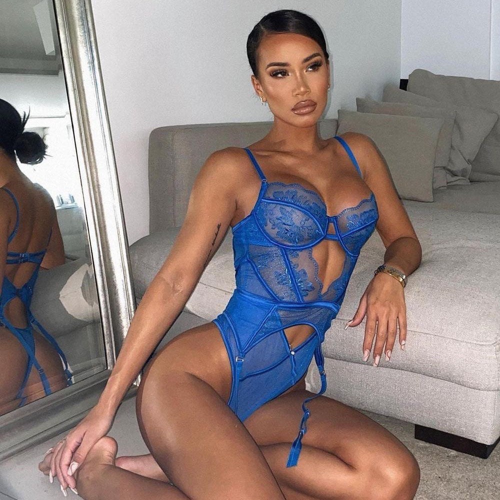 Blue Bodysuit with Thigh Harness-Moxy Intimates