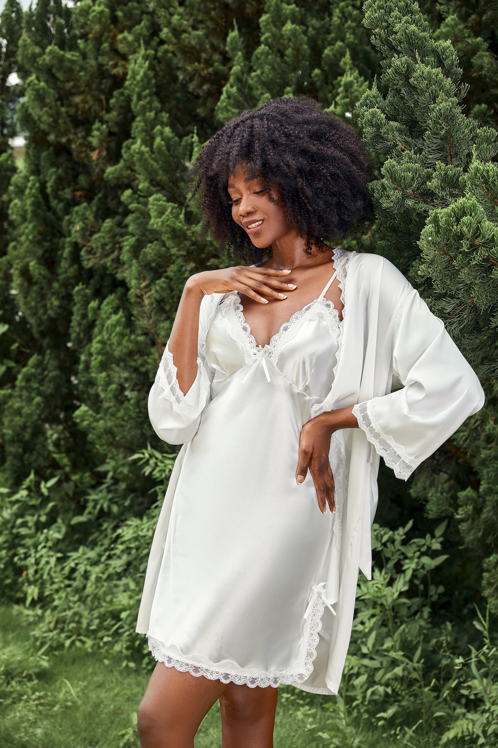 Lace Trimmed Slip and Robe Set  Satin Bridal Robe and Slip – Moxy