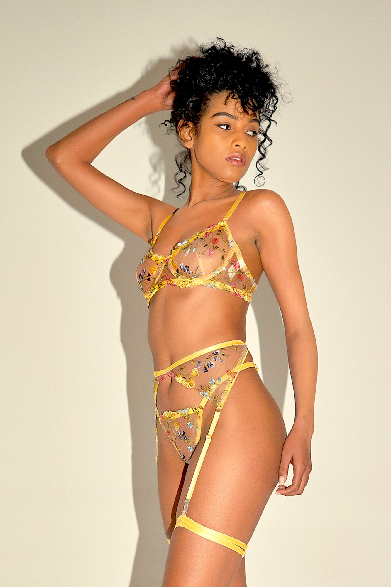 See Through Yellow flower lingerie-Moxy Intimates