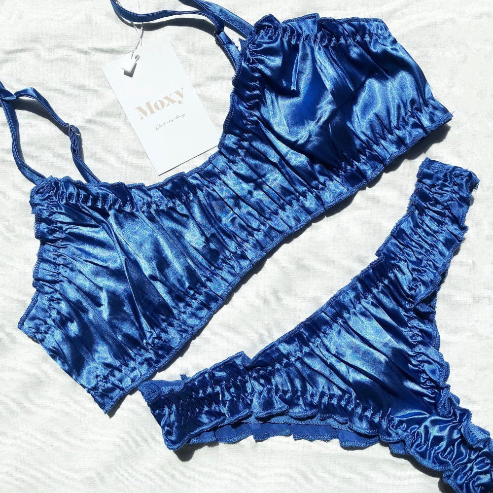 Handmade Blue Lingerie Set, Royal Blue Bra Underwear Panties, Plus